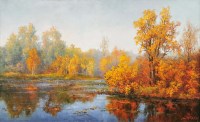 Осень, река - пейзаж маслом художника Евгения Бурмакина