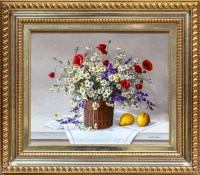 Натюрморт маслом - маки и ромашки художницы Мартины Йоны