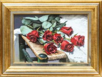 Розы на столике - картина маслом испанского художника Германа Арасила