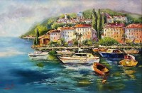 Греция, море, яхты, набережная - картина маслом художницы Маливани