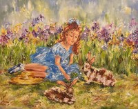 Девочка с кроликами - картина маслом на холсте