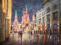 Москва, улица Никольская - картина маслом художника Игоря Разживина