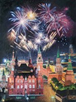 Салют над Красной площадью - картина маслом художника Игоря Разживина
